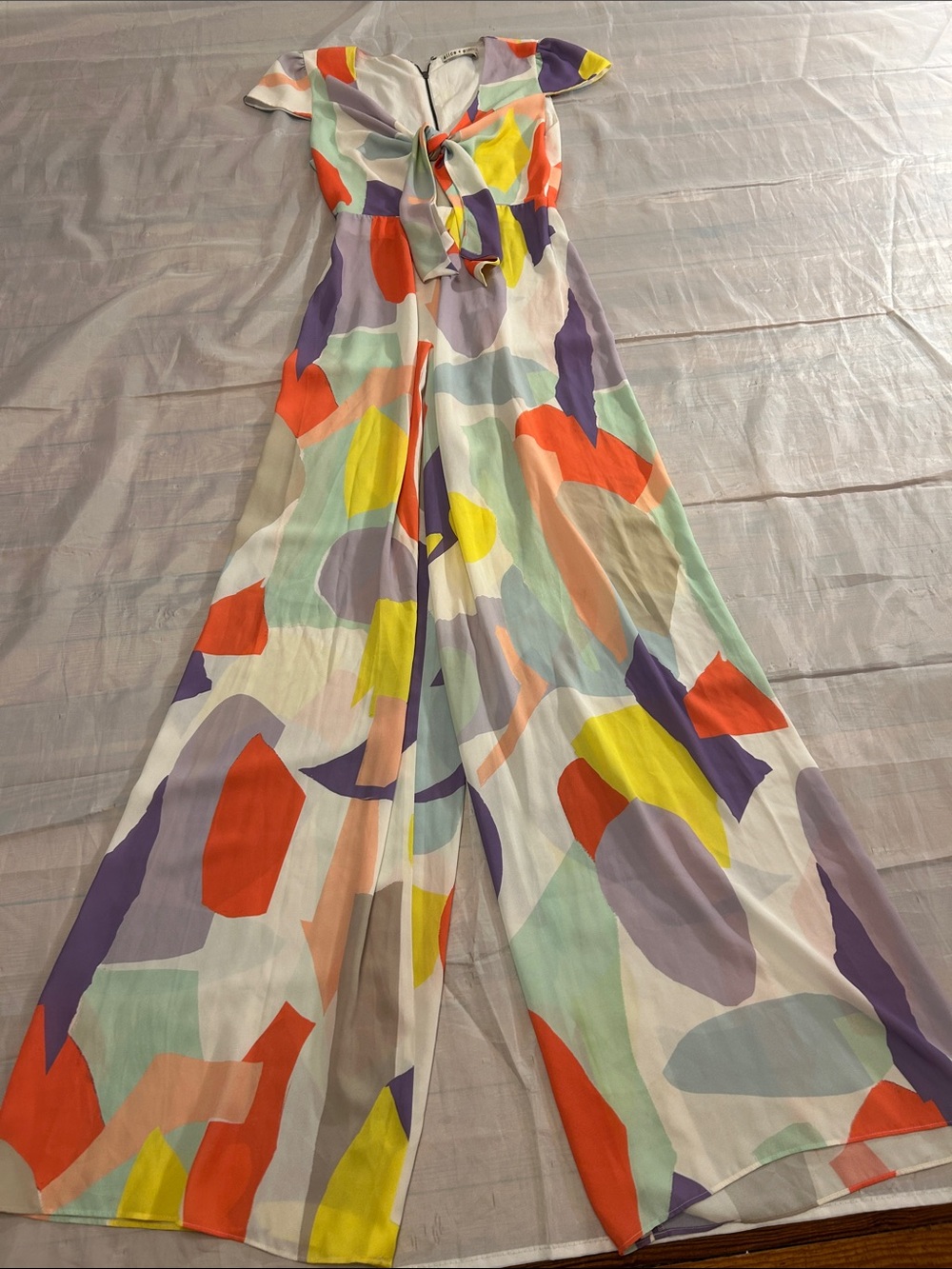 Alice + Olivia Multicolor Abstract Tie-Front Wide-Leg Jumpsuit